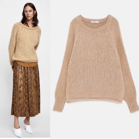 ZARA Chunky Open Knit Cropped Slouchy Boxy Sweater Round Neck Wool Mohair Blend - Picture 16 of 16